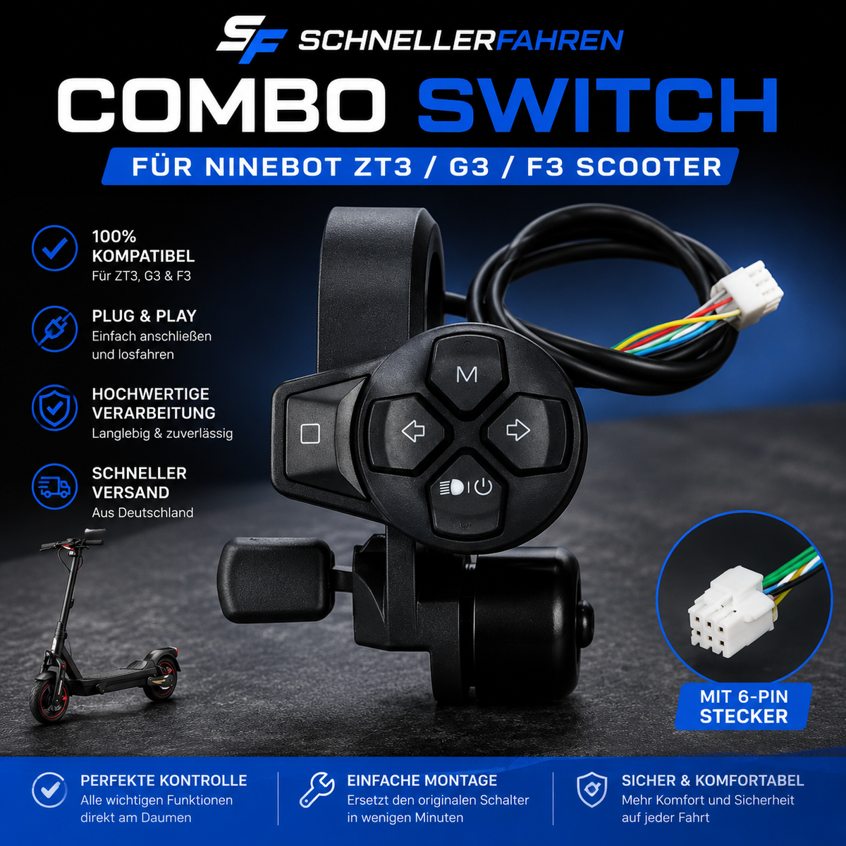 Ninebot ZT3 / MAX G3 / F3 Kombischalter – Blinker, Licht & Klingel